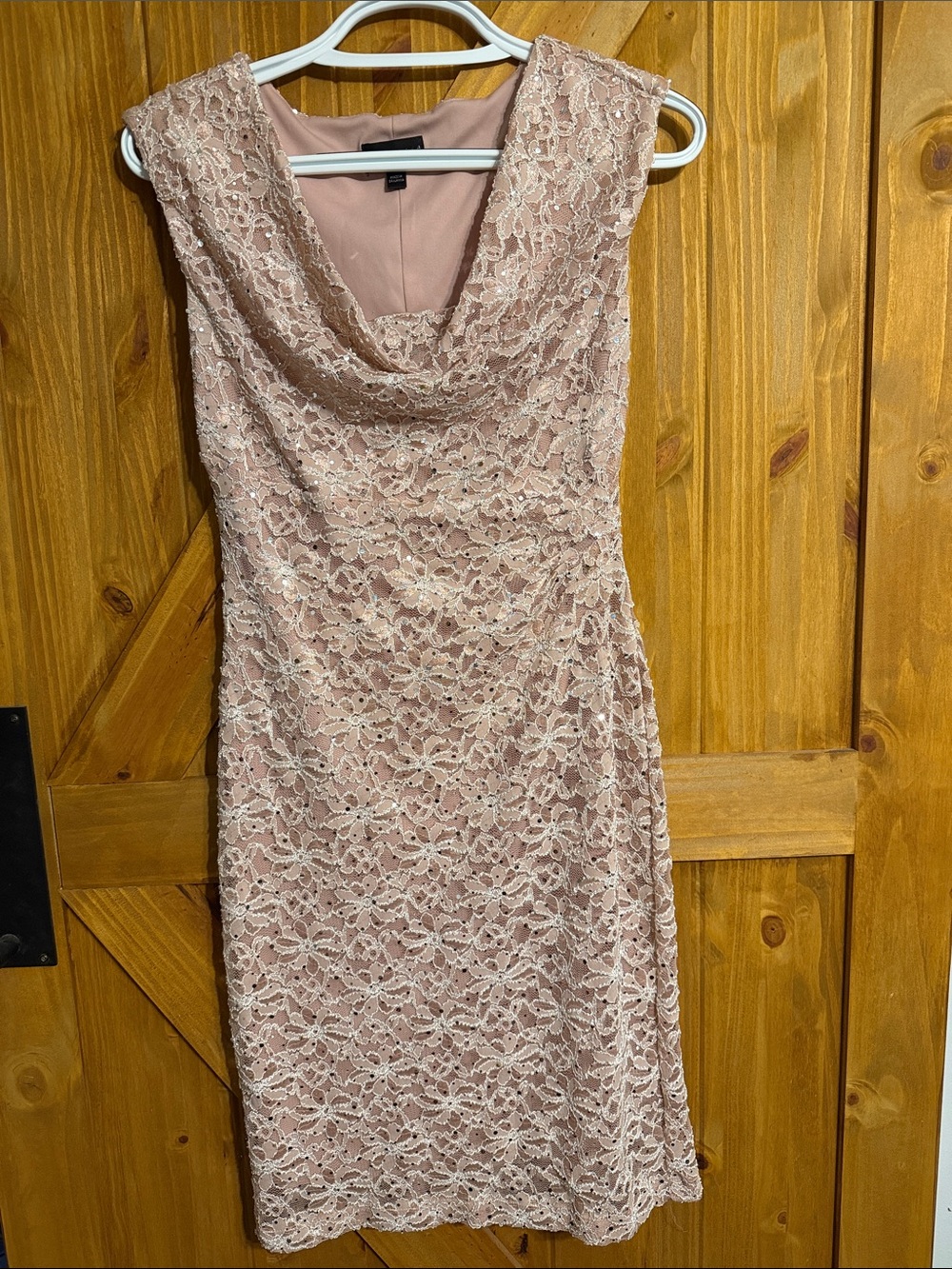 connected apparel Dusty Pink Lace Cowl Neck Midi Dress